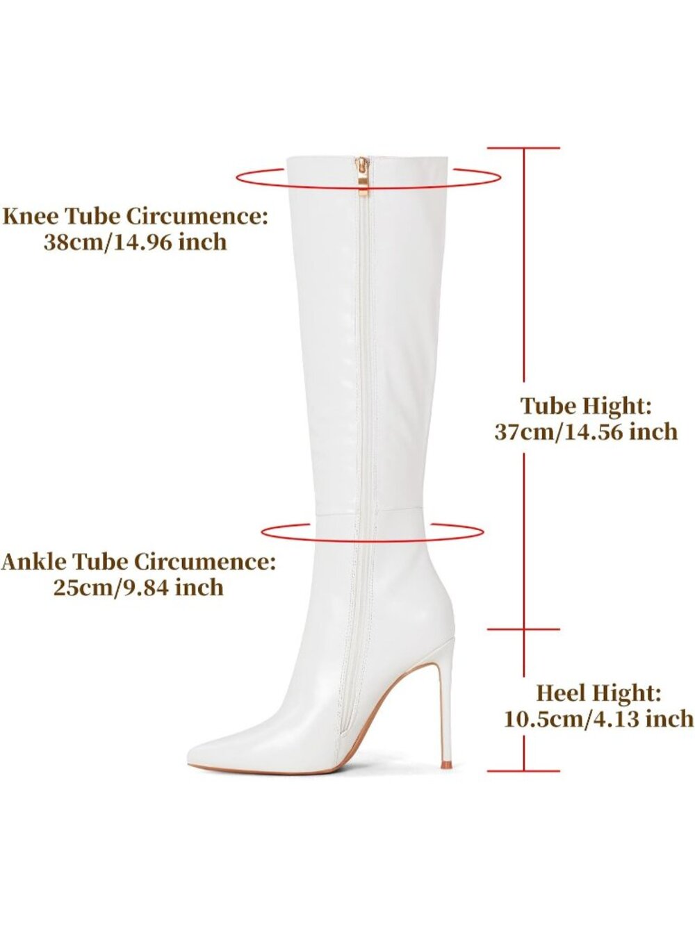 Women's Chaste White Stiletto Heel Closed Toe Knee High Zipper Ankle Booties - Picture 4 of 6